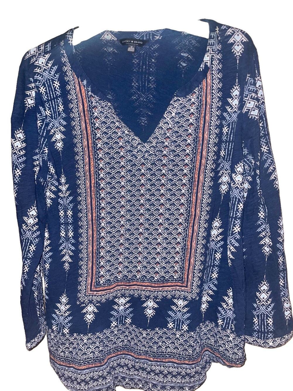 Lucky Brand Women’s Boho Chic V-Neck 3/4 Sleeve Blouse Sz Medium Very Soft